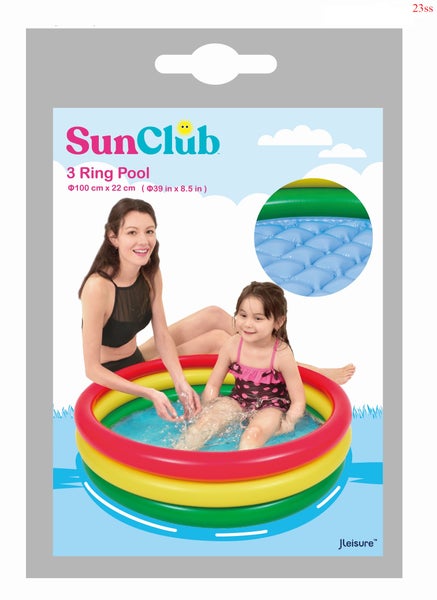 SunClub 3 Ring Pool Planschbecken 100 cm mal 22 cm zum Aufblasen für Kinder