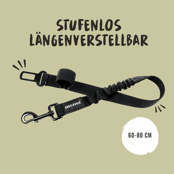 Stufenlos längenverstellbare Hunde-Sicherheitsgurtverlängerung von Rudelkönig, 60 bis 80 Zentimeter