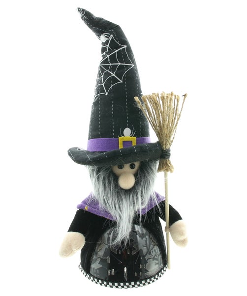 Halloween-Dekoration: Stoffpuppe als Hexe mit Besen