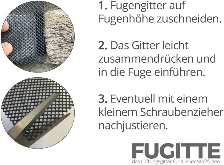 FUGITTE Fugenlüfter (50 Stück) I Fugengitter - Schutz der Stoßfugen des Klinkers vor Bienen, Wespen oder Mäusen (zum Nachrüsten)