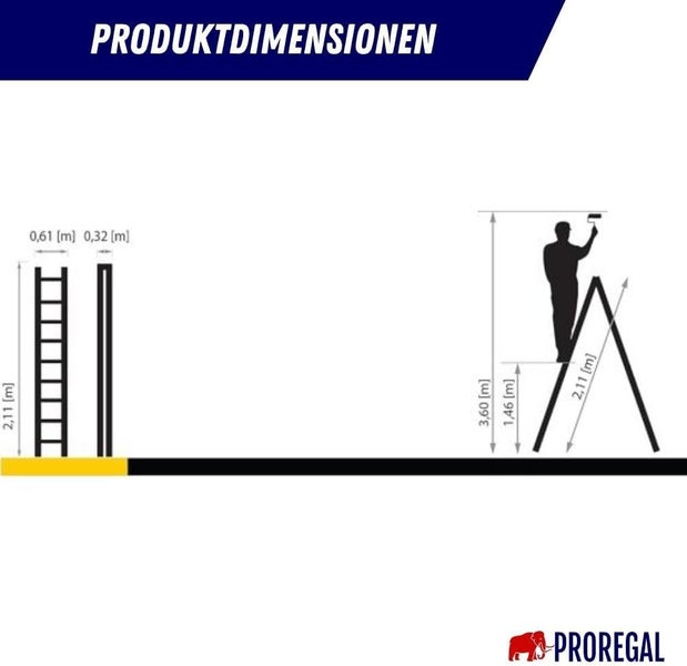 PROREGAL Sprossen-Stehleiter Aus Holz Economy Plus Beidseitig Begehbar 2 x 7 Sprossen Arbeitshöhe 3,60 m Traglast 150 kg