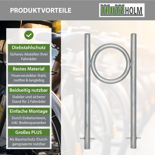 Fahrradanlehnbügel 115 x 53 cm Stahl feuerverzinkt Ø 60 mm Einbetonieren Fahrradständer Parker       Typ O
