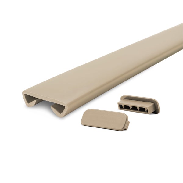 Beige Abschlussleiste aus Kunststoff inklusive zwei passender Endkappen.