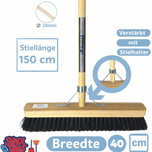 Kehrbesen mit Holzstiel, Borsten und einer Breite von 40 cm