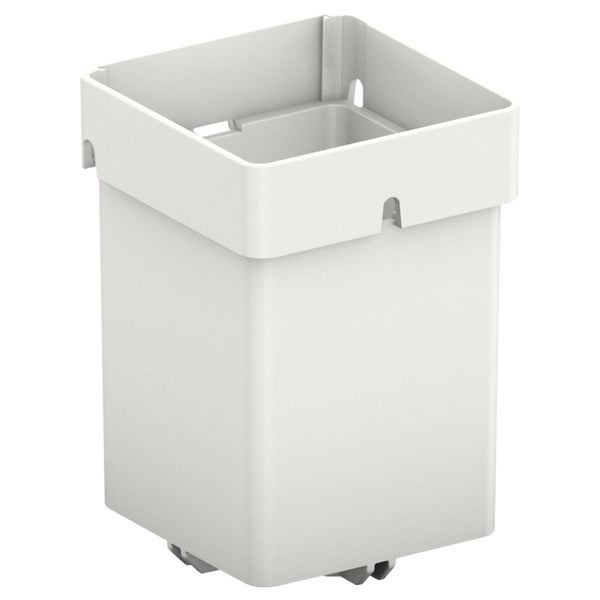 Quadratischer weißer Kunststoffeinsatz für Abfalleimer oder Küchenschubladen.