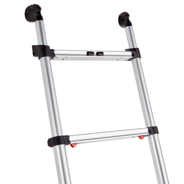 Detailansicht einer Aluminium-Teleskopleiter mit zwei Sprossen