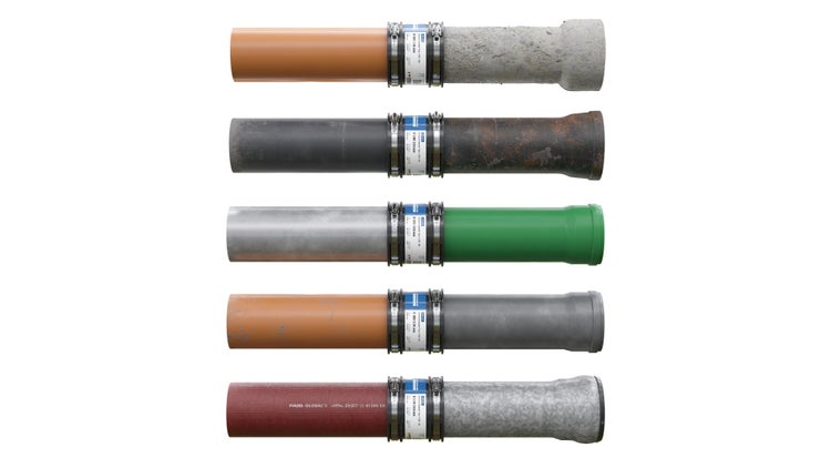 Flexible Rohrverbinder Manschette zur Verbindung verschiedener Rohrarten wie Kunststoff, Beton und Metall.