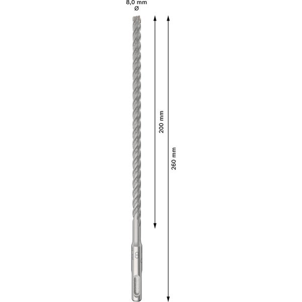 Bohrer mit 8 Millimeter Durchmesser und einer Länge von 260 Millimetern