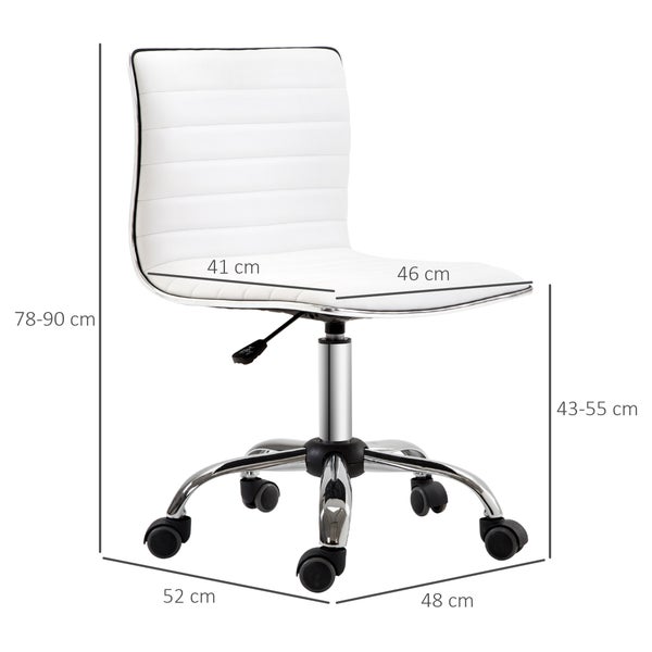HOMCOM Friseurstuhl, Salonstuhl mit Rückenlehne, Drehstuhl, Höhenverstellbar, Stahl PU, Weiß, 48 x 52 x 78-90 cm