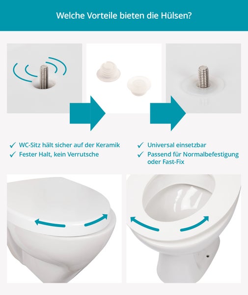 Zwei transparente WC-Sitz Puffer aus Kunststoff