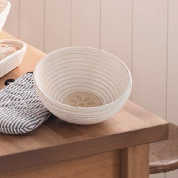 FRANK FLECHTWAREN|Gärkorb Blümchen, rund, Ø 23 x 8 cm, RATTAN, HOLZ