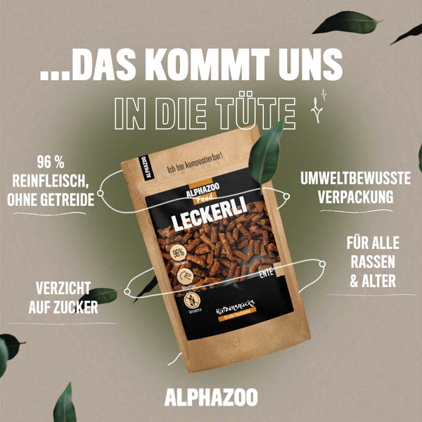ALPHAZOO Leckerli Ente 200g für Katzen I Gourmet Katzenleckerlis I Getreidefrei