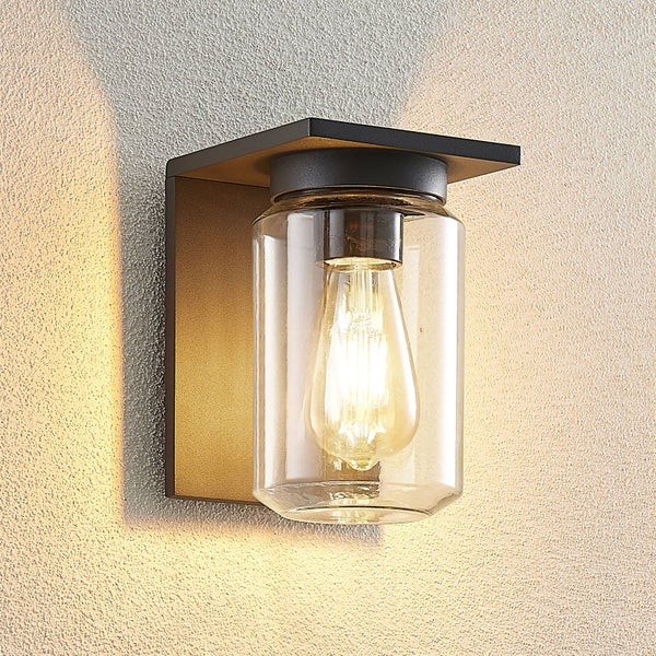 Lucande Wandlampe außen Aluminium Temperglas, Wandleuchte aussen Außenleuchte IP54 Außenlampe 1x E27 ohne Leuchtmittel Außenwandleuchten Garten