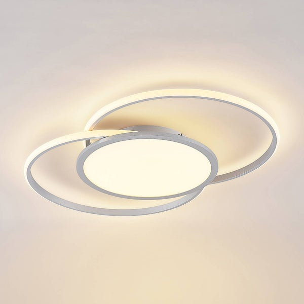 Lucande LED Deckenleuchte Senne dimmbar mit Leselampe (Modern) in Alu aus Metall (1 flammig, ) - Lampe Deckenlampe Schlafzimmerleuchte