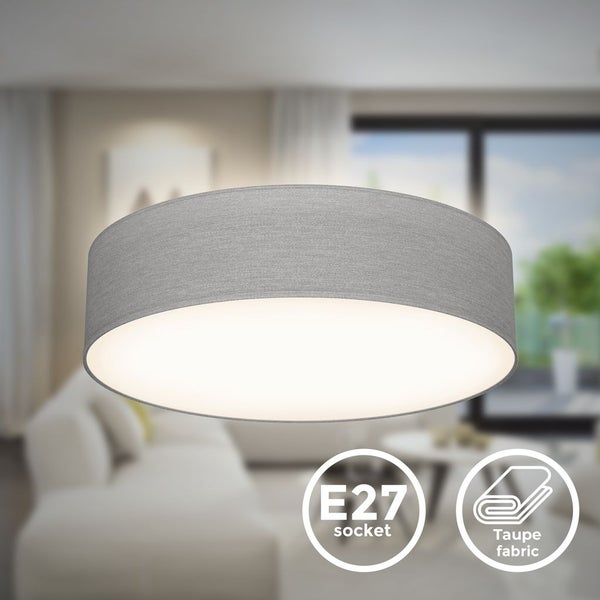 Deckenleuchte Ø30 cm - Stoffschirm, E27 Fassung, 2-flammig, taupe