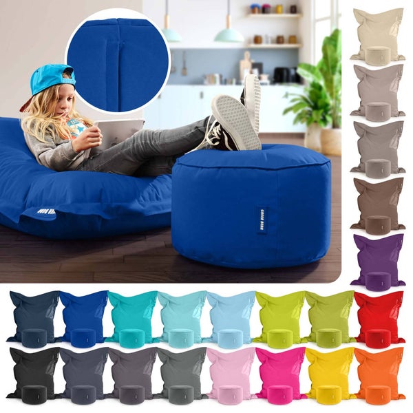 Green Bean 2er Set XXL Sitzsack inkl. Pouf fertig befüllt mit EPS-Perlen - Riesensitzsack 140x180 Lounge Sitz-Kissen Bean-Bag Chair  - Blau