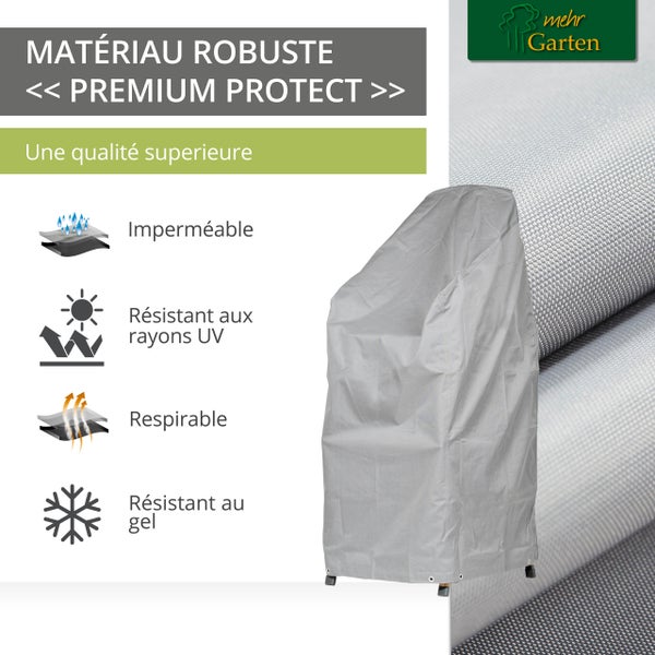 Mehr Garten - Premium PROTECT Stapelstuhl-Abdeckung, 68 (B) x 96 (T) x 110/150 (H) cm I Gartenmöbel-Schutzhülle wasserdicht, UV-beständig & atmungsaktiv aus robustem Gewebe I Taupe (Hellgrau)
