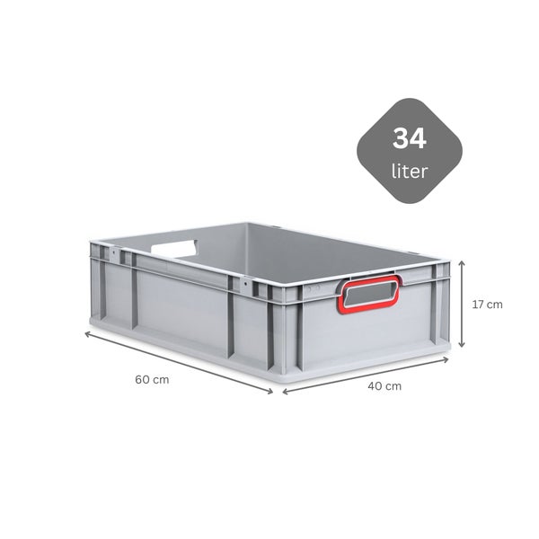 PROREGAL Spar Set 5x Eurobox Nextgen Color Mit Auflagedeckel & Schiebeschnappverschlüsse HxBxT 17 x 40 x 60 cm Griffe Rot Offen Glatter Boden