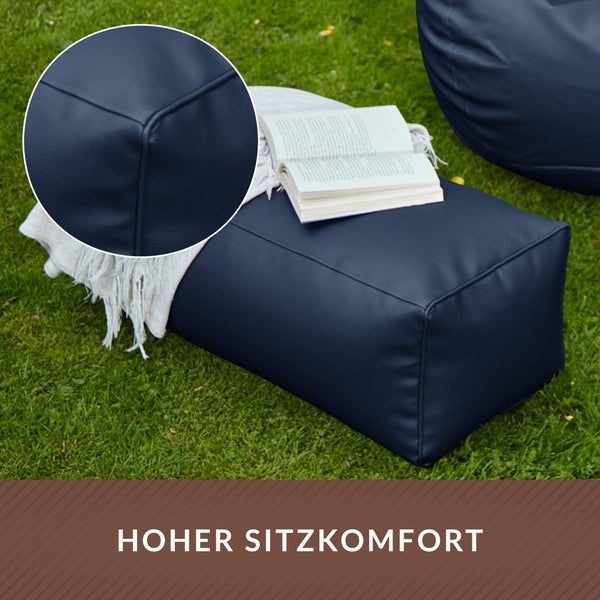 Green Bean Sitzhocker aus Kunstleder - Pouf mit EPS Perlen Füllung - 70 x 33 x 28cm - perfekte Ergänzung zum Sitzsack - Sitzwürfel Sitzkissen Hocker Fußhocker - Dunkelblau
