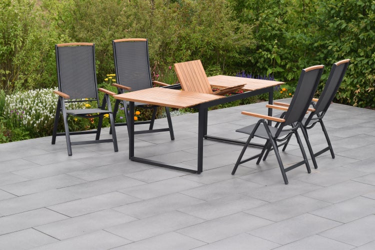 Siena Gartenmöbelset 5tlg., Klappsessel, Ausziehtisch 150 (200) x 90 cm, graphit/grau