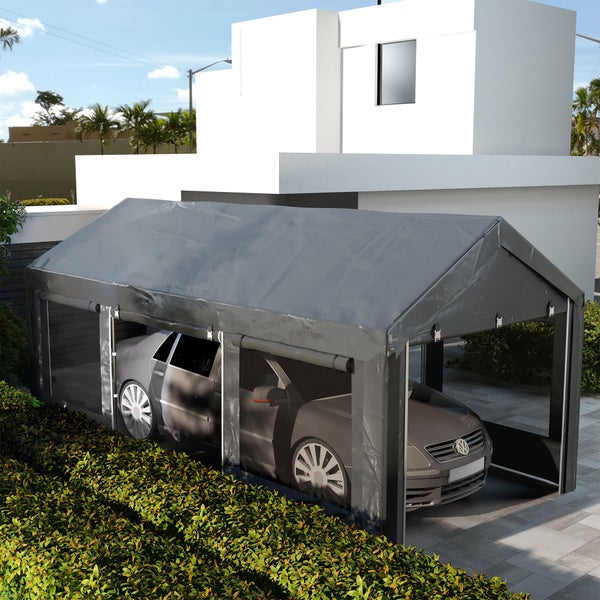 Outsunny Carport, 600cm x 297cm x 310 cm, Stahl, Dunkelgrau