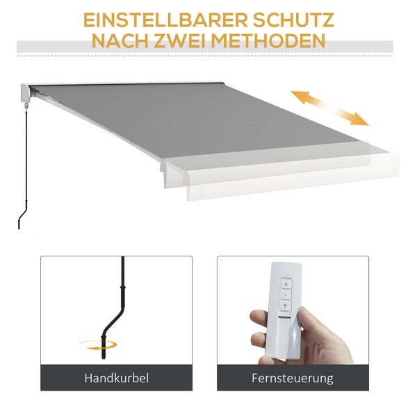 Outsunny Gelenkarmmarkise 3m Elektrische Markise mit Handkurbel, Fernbedienung Balkonmarkise Sonnenschutz Wandmontage Sonnendach für Balkon Alu Hellgrau