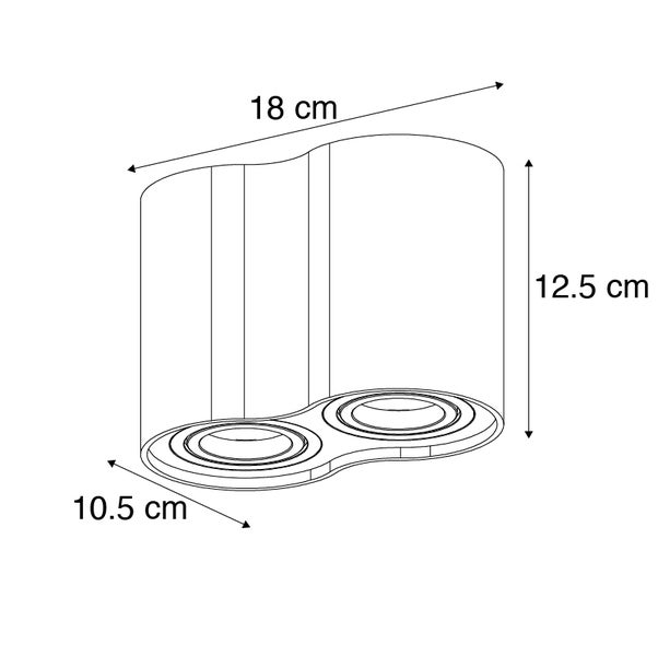 Technische Zeichnung einer Wandleuchte mit Maßangaben: 18 cm breit, 12,5 cm hoch und 10,5 cm tief.