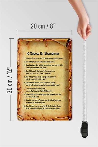 Blechschild Spruch 20x30cm 10 Gebote für Ehemänner