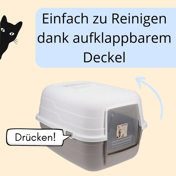 Katzenklo mit Deckel Aktivkohlefilter Katzentoilette Katzen WC Hauben Toilette Klo grau modernes Design
