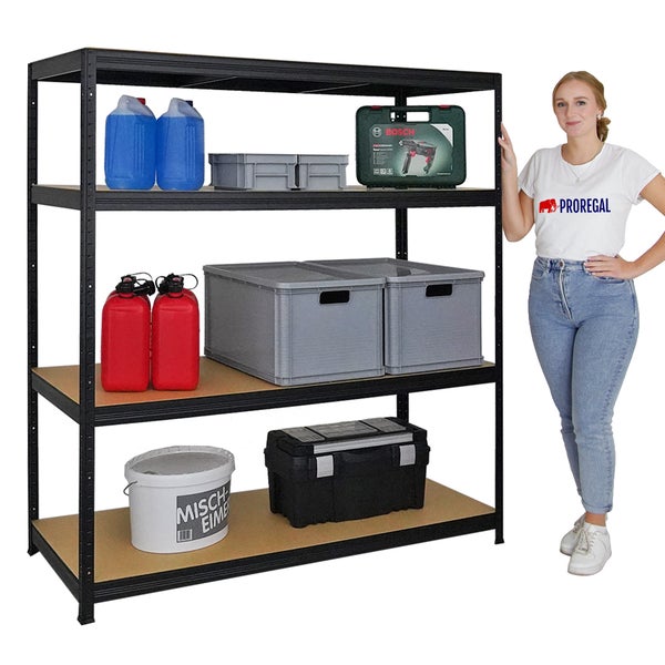 PROREGAL Schwerlastregal Giant Elephant HxBxT 160 x 150 x 60 cm Fachlast 200 kg Schwarz