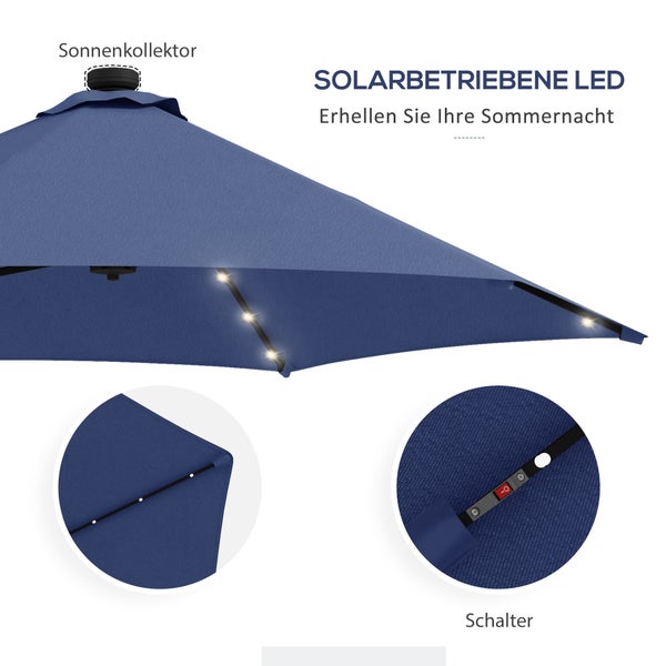 Outsunny Sonnenschirm, Ampelschirm mit UV-Schutz, 290cm x 290cm x 260cm, Stahl, Dunkelblau