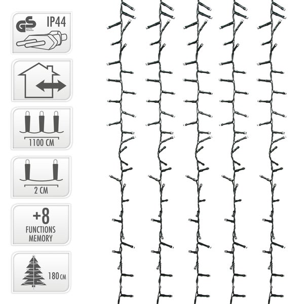 ECD Germany LED Lichterkette 11m Länge, 560 LEDs, Kaltweiß, 3m Stromkabel, IP44, Clusterlichterkette Büschellichterkette für Weihnachten Weihnachtsbaum Weihnachtsbeleuchtung, für Innen und Außen