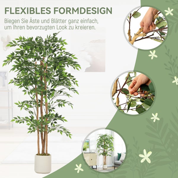 Künstlicher Ficusbaum im Topf, biegbare Äste und Blätter für individuelles Design.