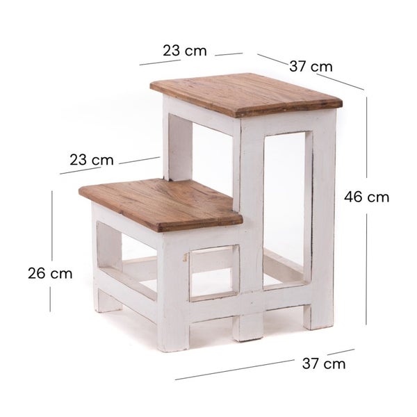 Trittleiter STEP Recyclingholz zweistufig  06 weiß-landhaus