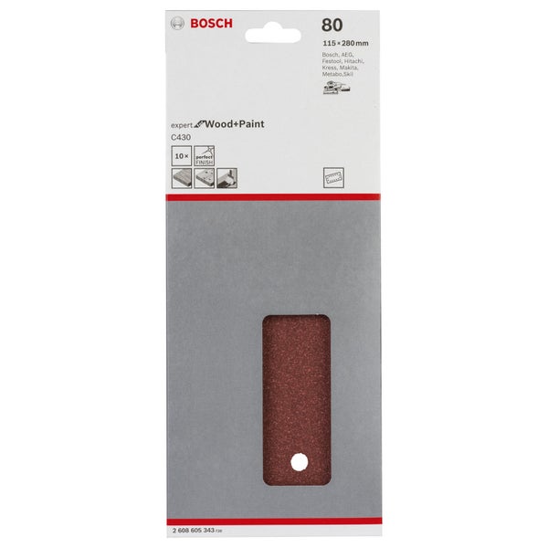 Bosch Expert Schleifpapier für Holz und Farbe, Körnung 80, Größe 115x280 mm