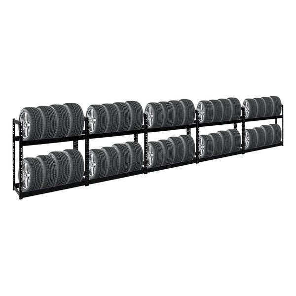 Mega Deal | 5x Reifenregal Tiger | HxBxT 100x110x35cm | 150kg Fachlast | bis zu 40 Reifen | mit Ebenen | Schwarz