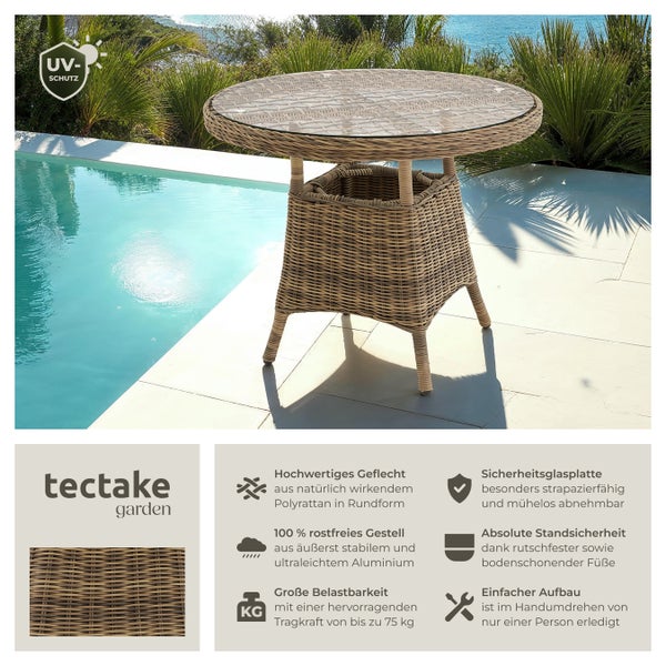 Gartentisch tectake  91 x 73,5 cm mit Aluminiumgestell natur
