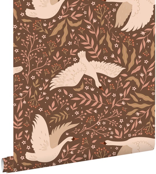 Tapete mit Schwänen, Blättern und Sternenmuster