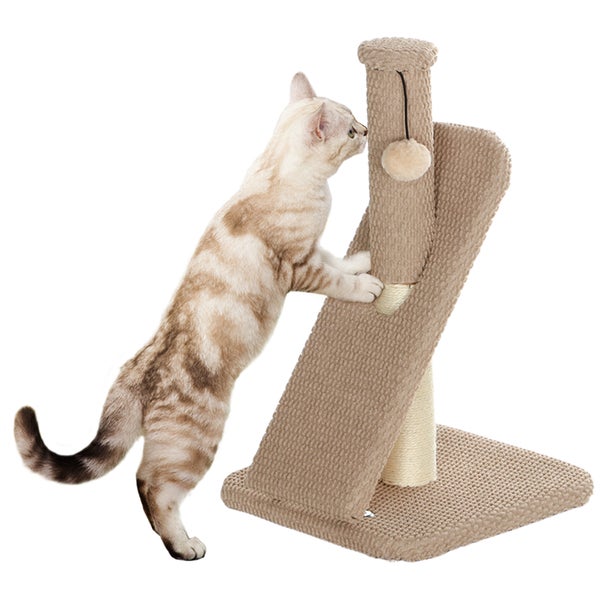 PawHut Kratzbaum 54 cm Hoch Kratzsäule Kratzstamm mit Spielball, Sisal-Katzenkratzbaum Katzenbaum für kleine Katzen, Katzen Kratzmöbel, Cremeweiß