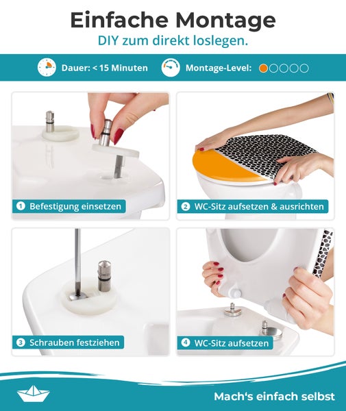 Calmwaters® WC Sitz Motiv Animal Print einfache Montage, Toilettendeckel bis 250 kg, Made in EU, antibakterieller Duroplast, Absenkautomatik, 2 Montage Optionen, abnehmbar, Klobrille, oval