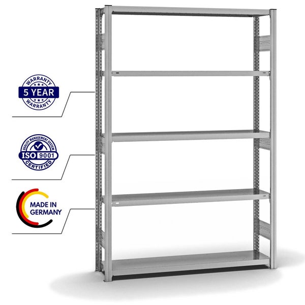 PROREGAL Fachbodenregal Stecksystem T-Profil Heavy-Duty Grundregal HxBxT 200 x 130 x 30 cm 5 Ebenen Fachlast 300 kg Beidseitig Nutzbar Verzinkt