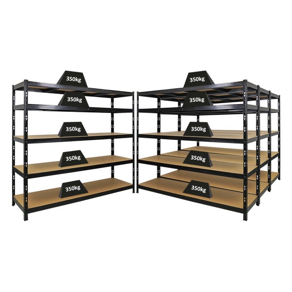 PROREGAL Mega Deal 4x Profi Schwerlastregal GOLIATH mit 5 Ebenen HxBxT 180x200x60cm Fachlast 350kg Schwarz, Steckregal Garagenregal Lagerregal