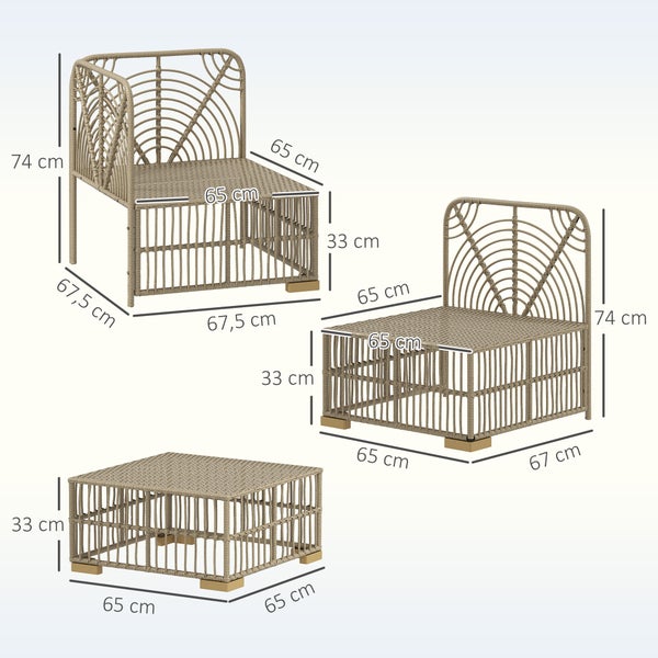 Outsunny Ecklounge-Set aus Polyrattan Gartenmöbel Set mit Ecksofa Sessel Hocker Kissen wetterfest Gartenlounge für 5 Personen Balkonmöbel Outdoor Sitzgruppe für Garten Balkon Naturholz+Cremeweiß