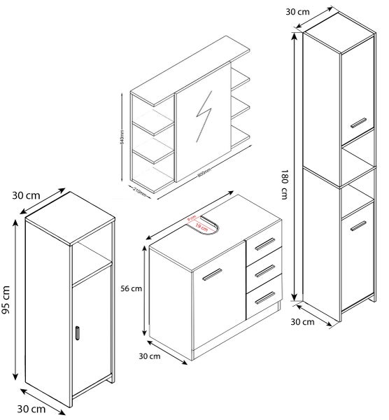 4-tlg. Komplettset Badmöbel Set Zalo ll