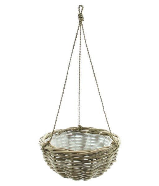 FRANK FLECHTWAREN | Pflanzampel Koboo Grey, RATTAN, Ø 30 x 15 cm