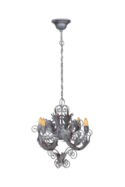 Verschnörkelter Kronleuchter in Silber, große Barocker Hängelampe 59 cm | Wohnzimmer Esszimmer Leuchte