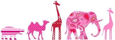 Illustration von Nilpferd, Kamel, Giraffe und Elefant mit Mustern