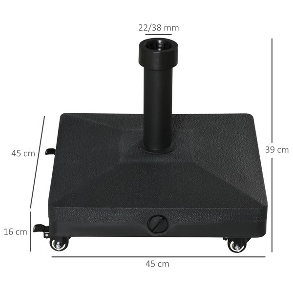Outsunny Sonnenschirmständer befüllbar bis 20 kg Sonnenschirm mit Roller Schirmständer für Schirmstangen 38/48 mm Sonnenschirmfuß für Garten Terrasse Balkon Schwarz