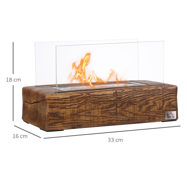 HOMCOM, Ethanol-Kamin, Bio-Ethanol-Brenner, 33L x 16B x 18H cm, Beton, Edelstahl, Naturholz