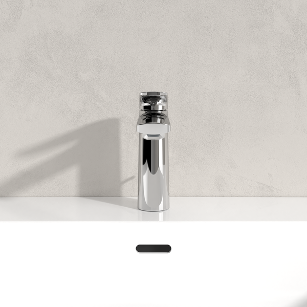 Villeroy & Boch Oasis Waschtischarmatur, Wasserhahn Bad mit Zugstange und Keramikkartusche, Waschbeckenarmatur wassersparend, Auslauf Höhe 114mm, rund, Chrom